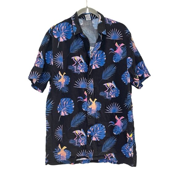 Dutch Bros‎ Shirt Mens Size S Multicolor Hawaiian Floral Pattern Blue Coffee - Picture 1 of 5